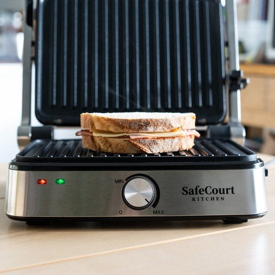 Safecourt Kitchen Contactgrill - CG200 - Compact - Uitneembare Platen - PFAS-vrij - Zilver