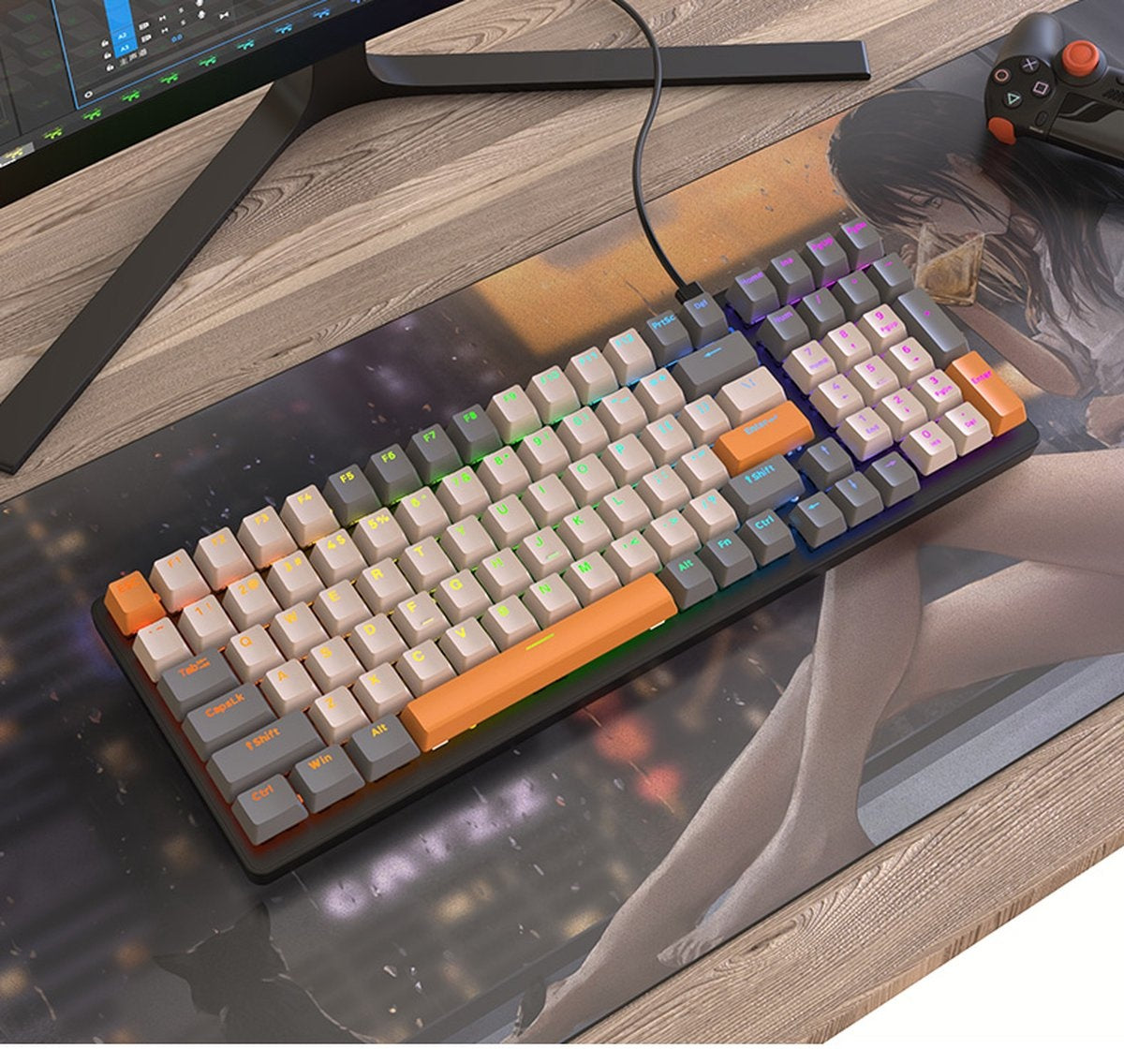 Fuegobird K3 Mechanisch Gaming Toetsenbord - 100keys - Rood Switch - QWERTY - Mechanical RGB Backlight Keyboard - Shimmer