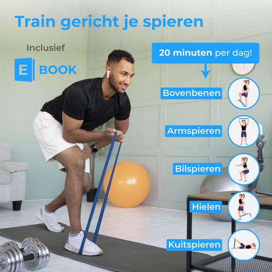 Nuvance - Weerstandsbanden Set Incl. Draagtas - 5 Delige Set - Resistance Band - Fitness Elastiek - Incl. eBook - Diverse Kleuren