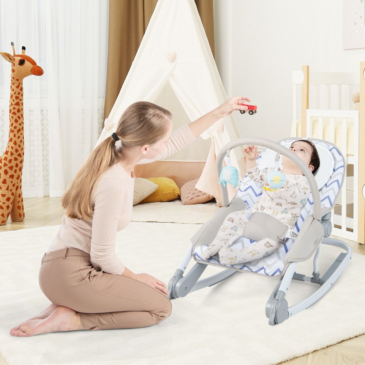 Coast 2-in-1 babywipstoel - verstelbare rugleuning in 3 standen - afneembare stoffen zitting - grijs/roze