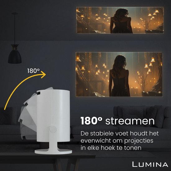 Lumina® Pro Mini Beamer 2026 – Android 14 Smart Projector met Google Playstore – Thuisbioscoop – Voor iOS & Android – WiFi 6 & Bluetooth 5.4 – Wit