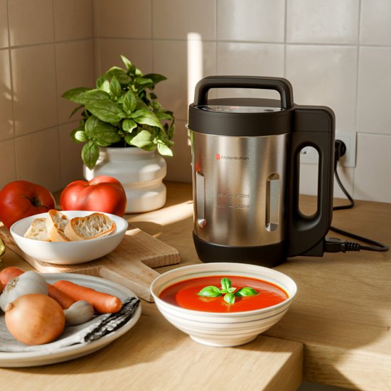 KitchenBrothers Soepmaker - 1.2L - 5 Programma's - Timer Display - Blender - RVS/Zwart