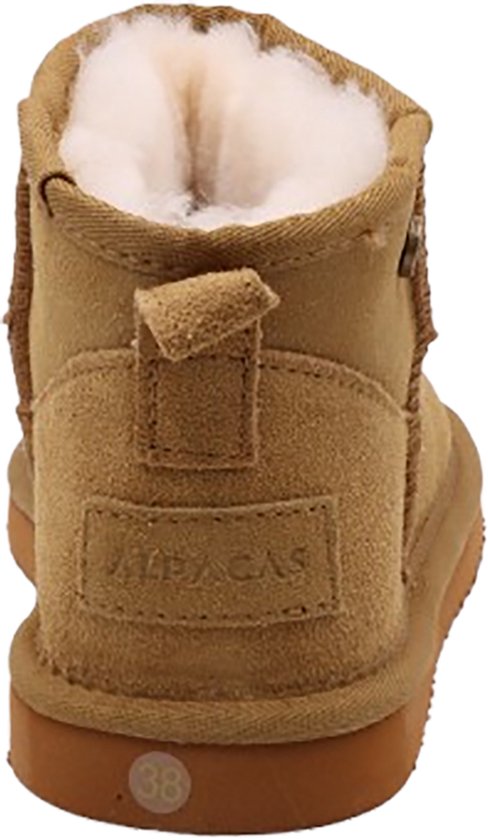 Alpacas Footwear - Dames - Echt suéde korte laarzen met stoere naad - Gevoerd met 100% zachte lamswol - Chestnut - 36
