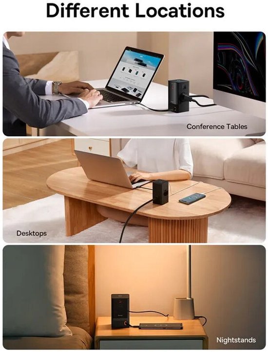 Baseus GaN 65W Fast Charge Laadstation met AC/USB-C/USB-A Zwart