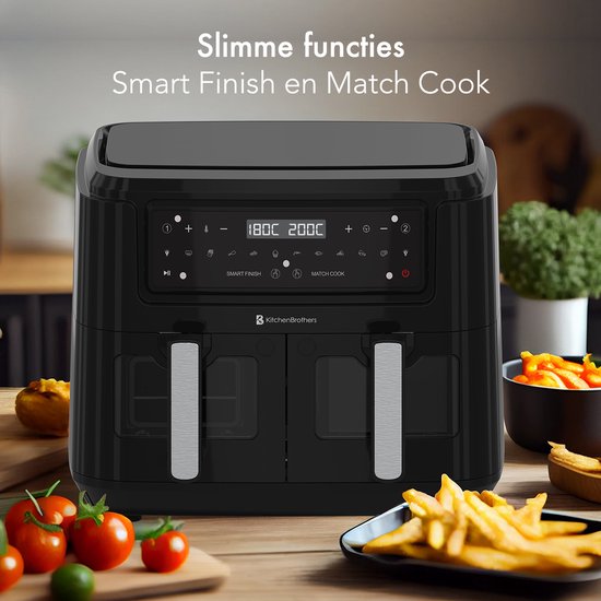 KitchenBrothers Airfryer – Dual Zone & 10 Programma's – 2400 W – 38.8 x 36.5 x 31.8 cm – Zwart