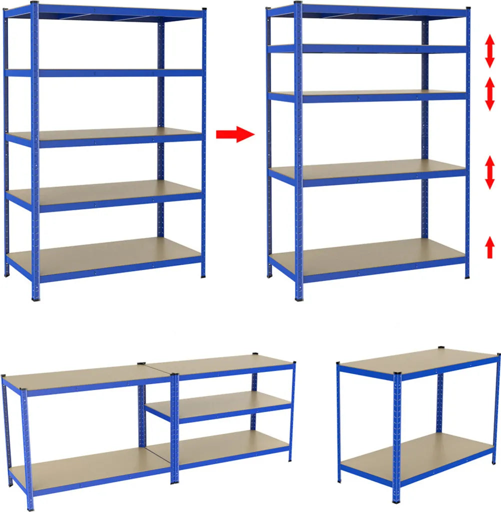 Yaheetech Heavy Duty Opbergrek 120 x 60 x 180 cm - Blauw - Metalen Stellingkast 5 Legborden 875 kg