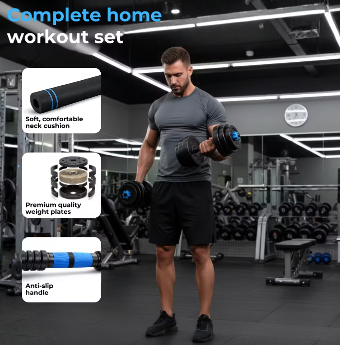 Organess Modulaire Halterset 28,5 kg - Verstelbare Dumbbell & Barbell Set met Kettlebell en Ab Roller - Zwart