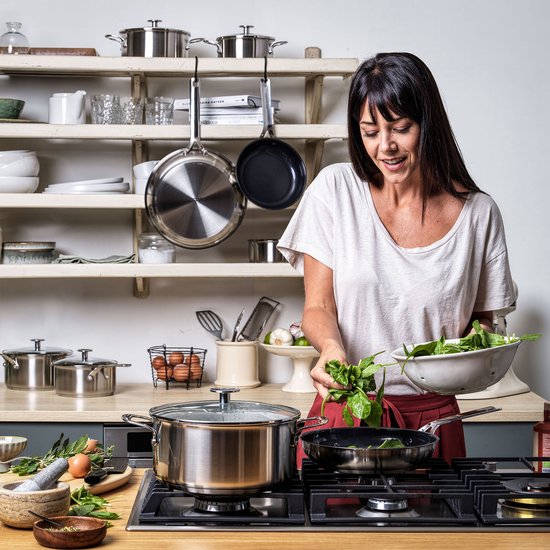 KitchenAid RVS Koekenpannenset 3-delig 20/24/28cm - PFAS-vrije antikleeflaag - Pannenset inductie - Keramische pan - Ovenbestendig tot 220°C - Zilver