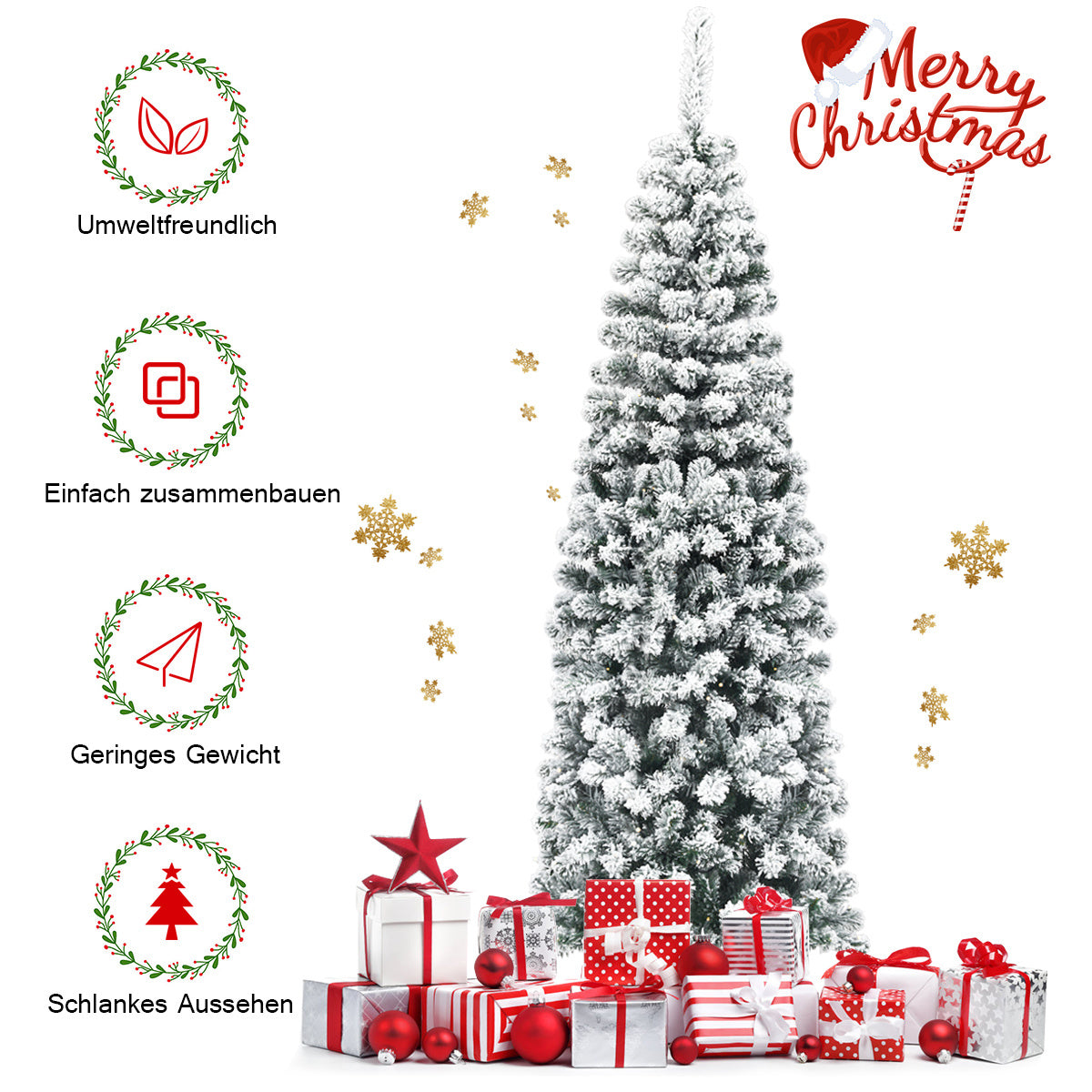 Coast Potlood Kerstboom Met Sneeuw - Met Metalen Voet - 180 cm