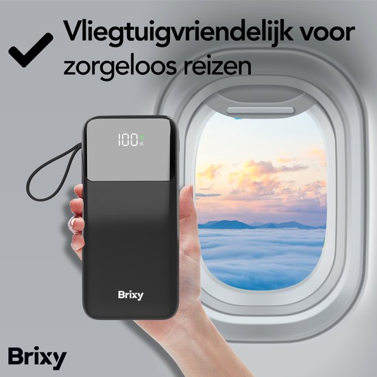 Brixy Powerbank - 20.000 mAh - 22.5W Snellader - LED Display - USB-A/USB-C - Voor O.a. iPhone & Samsung - Zwart