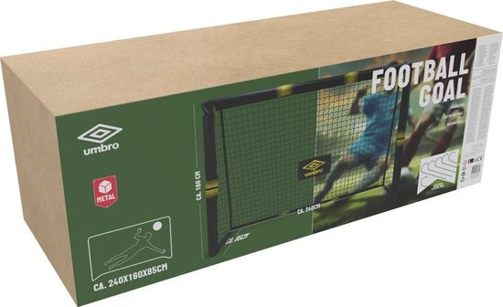 Umbro Voetbaldoel - Voetbal Goal 240 x 160 x 85 cm - Voetbalgoal Groot - Buitenspeelgoed voor Kinderen en Volwassenen - Snelle Montage - Voetbal Training Doel - Metaal - Zwart/ Geel