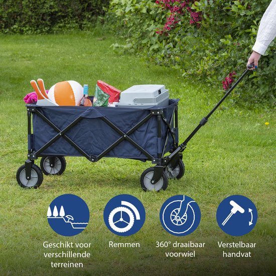 Tristar Bolderkar opvouwbaar - Stevige Bolderwagen Harmonicaframe - 70 kg draagvermogen - 39x20x75 cm - Incl. Bodemplaat en Opbergtas - Campingwagen, Transportkar, Trekwagen en Strandkar voor Tuin, Festival, Boodschappen, dagje uit - HC-0910 - Blauw