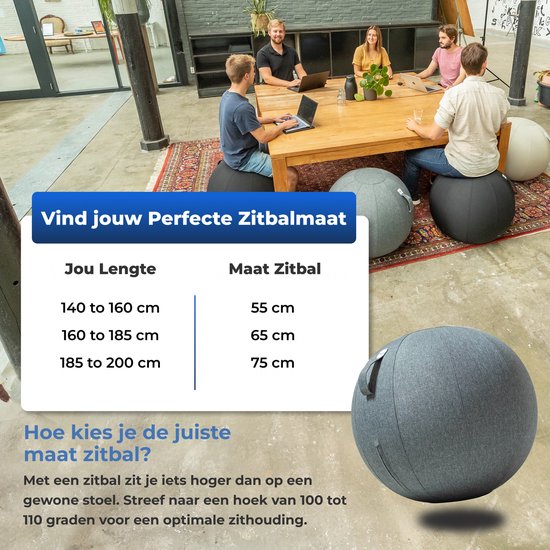 Backerz Zitbal 75 CM - Zitballen met Hoes Linnen - Ergonomische Bureaustoel Kantoor en Thuis - Luxe Yoga Bal - Olijf Groen