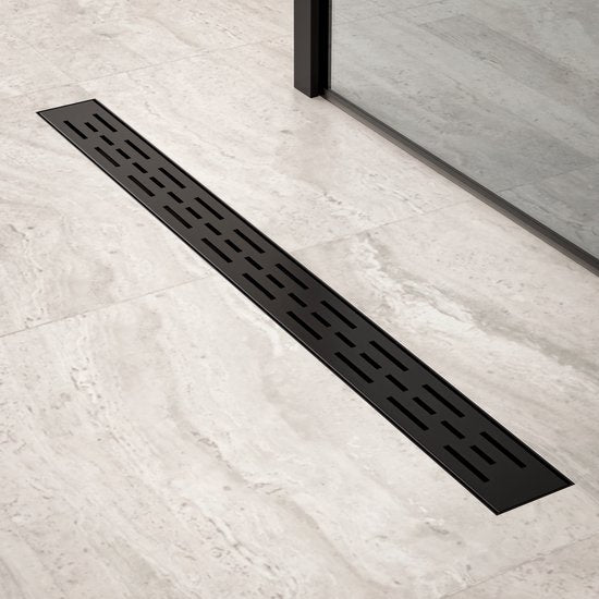 Douchegoot - 80cm - Mat Zwart - Standaard rooster- RVS - Met Flens