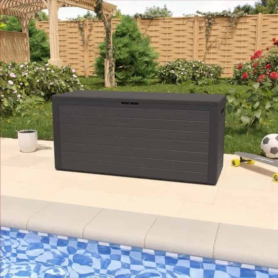 Woody Tuin Opbergbox - 324 liter 45x120x60 cm - Tuinkussenbox - Antraciet/bruin