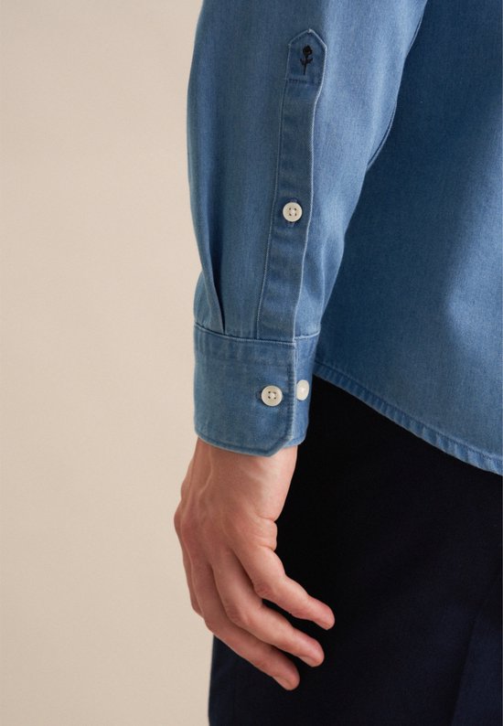 Seidensticker regular fit overhemd - twill - blauw - Strijkvrij - Boordmaat: 46