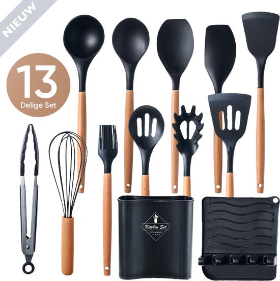 VAIVE Kookgerei set 13-delig met Houder - Keukengerei Set - Garde - Spatel Silicone