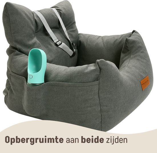By Cee Cee Autostoel Hond - Premium Automand Hond - Hondenmand Auto Met Veiligheidsriempje - Hondenstoel - Autozitje -All Season - Grijs - Maat M - Kleine En Middelgrote Honden