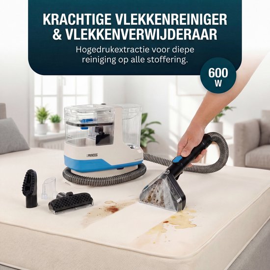 Princess Tapijtreiniger - Draagbare Vlekkenreiniger - Meubelreiniger - Incl. 3 Opzetstukken - 1100ml - Krachtige Stof & Vlekverwijderaar - Geschikt voor Bank, Meubels, Tapijt & Auto - Zelfreinigend - Spot Master 332013