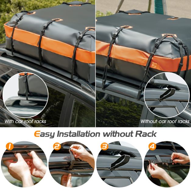 Costway Dakdrager – Waterdicht & Incl. Antislipmat – 560 liter – 132 x 100 x 43 cm – Zwart/Oranje