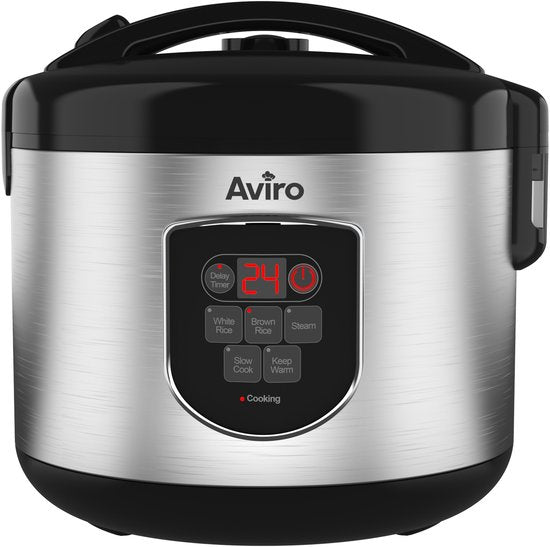 Aviro Rijstkoker - Slowcooker - 1,8L - 7 Functies - Warmhoudfunctie - Rice Cooker - Anti Aanbaklaag - Multicooker - 2-10 Personen - RVS
