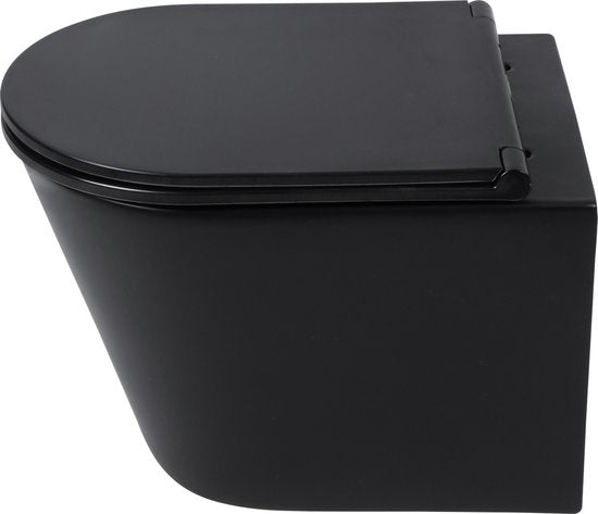 Wandtoilet Differnz Met PK Uitgang Rimless Inclusief Toiletbril Mat Zwart
