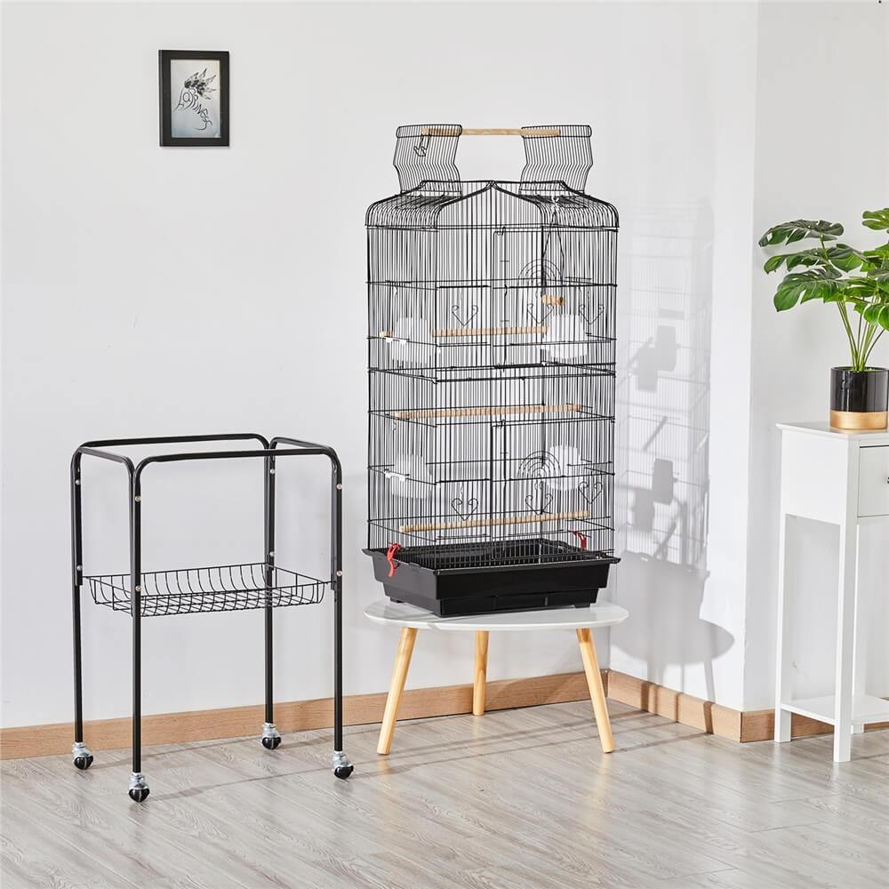 Yaheetech Grote Vogelkooi met Standaard - 92 x 46 x 35,3 cm - 1 cm Spijlafstand