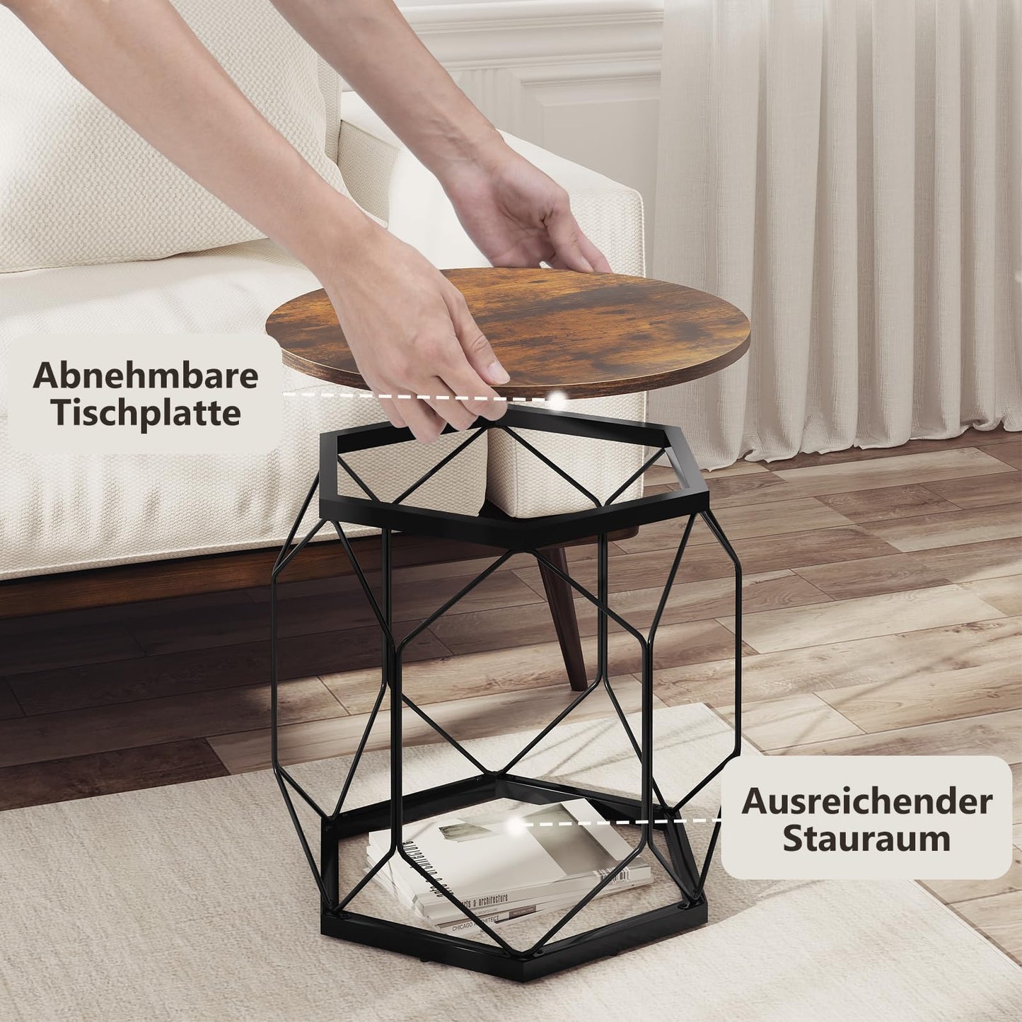 Woltu Salontafelset - 2-delig - Rond - Houtnerf Bruin/Zwart