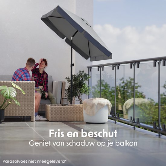 LifeGoods Parasol - Tuin - Balkonparasol - 200x125cm - 30° Kantelbaar - Waterdicht - UPF50+ - Donkergrijs