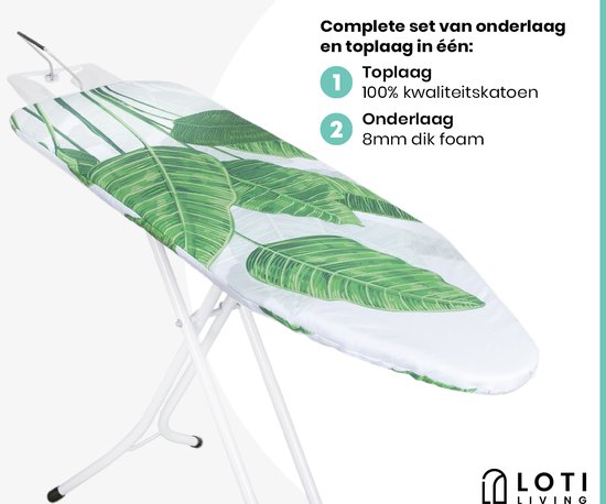 Loti Living Strijkplankhoes 124 x 38 cm - Strelitzia - Strijkplankovertrek - Complete set - Universeel
