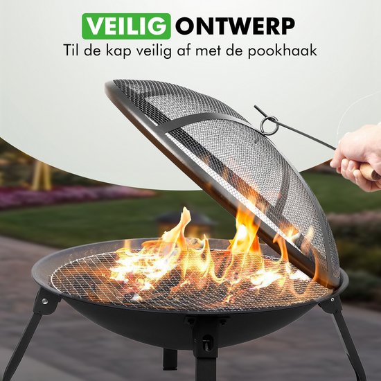 Travelhawk Vuurschaal - Draagbare Inklapbare Outdoor Vuurschaal - Vuurkorf Bbq - Met Vonkenscherm - Kolen of Hout - 55 cm Diameter - Inclusief Deksel, Opbergzak, Vuurpook & Grilrooster