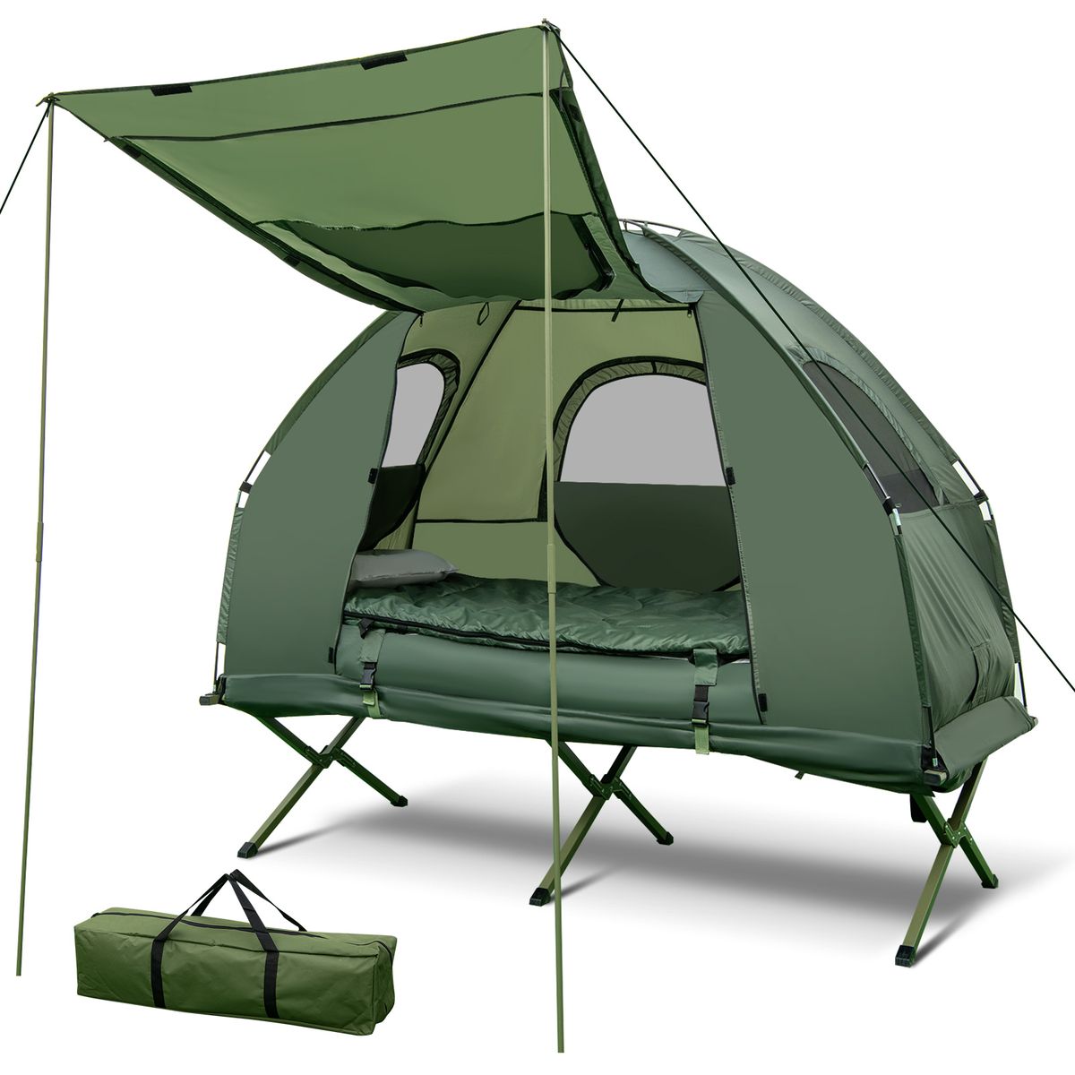 Coast Veldbed met Tent - 5-in-1 Kampeerset - Luchtmatras, Slaapzak en Kussen - Groen - 194 x 87 x 167 cm