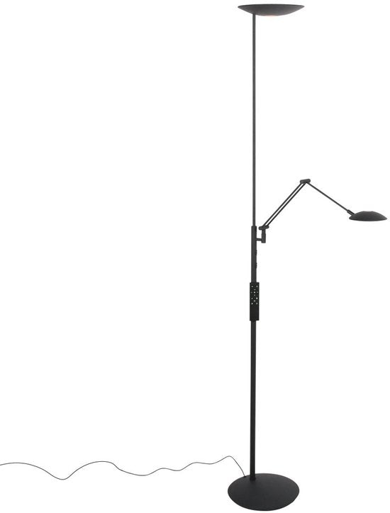 Vloerlamp Daphne 2 4602ZW - zwarte moderne vloerlamp met draaibare en kantelbare leesarm, van metaal en elektronica - Steinhauer