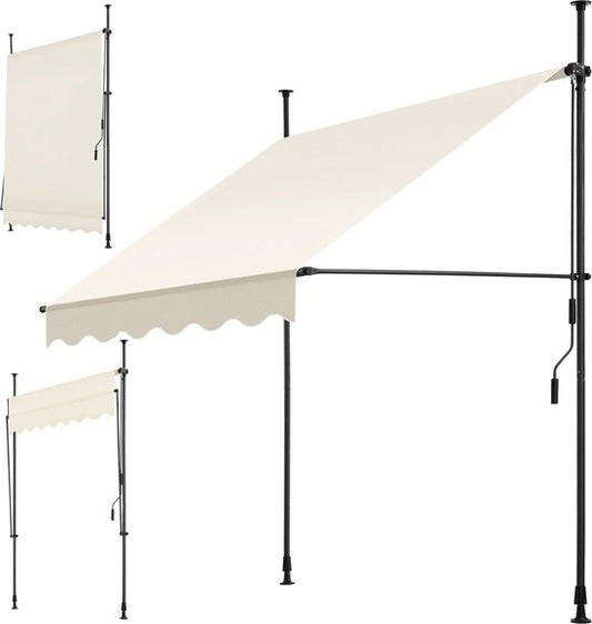 tectake - klemluifel - Zonnescherm – Zonneluifel - Verstelbaar - Klem-zonwering - Zonnescherm Balkon - 150 x 180 cm - beige - zonwering - 404954