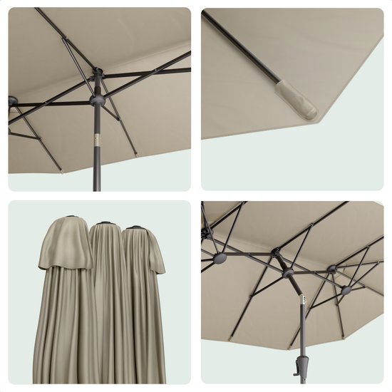 LifeGoods Dubbele Parasol - Tuin - 160x300cm - tot 8 Personen - Waterdicht - UPF50+ - Taupe