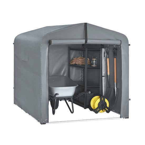 SoBuy KLS11-L-DG Tuinhuis, Waterdichte Buitenberging, Motorfietsoverkapping met Haken, Fiets- en Gereedschapsgarage, Fietsenstalling, Opslagruimte, Grijs, 159x219x165 cm