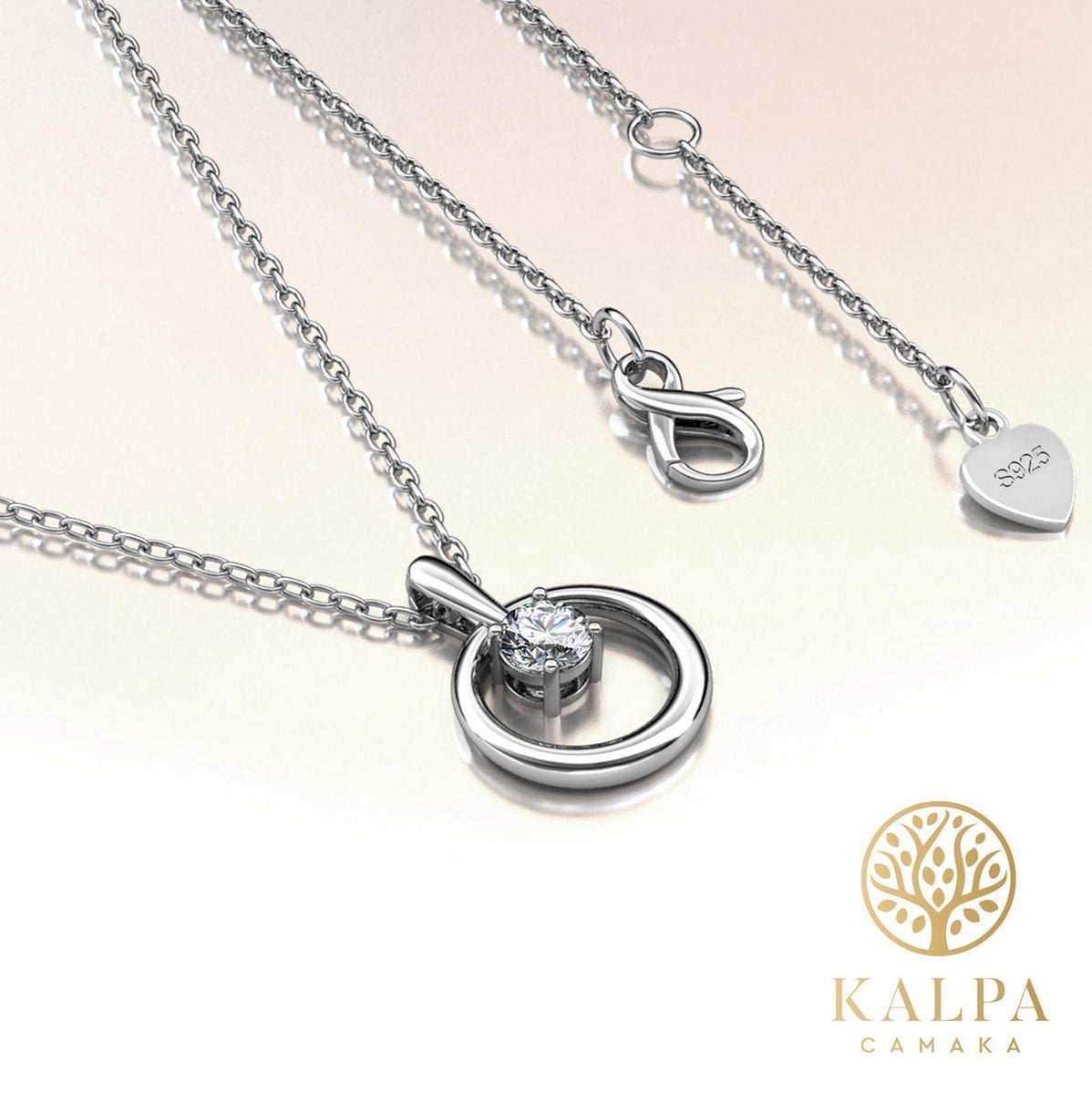 Yolora Dames Ketting met Ronde Hanger - Kalpa Camaka Kristal - Zilverkleurig - 18K Witgoud Verguld - Vrouwen Collier Zilver - Sieraden - Halsketting - Luxe Giftbox - Geschenkdoos - Cadeau doos - Exclusieve Geschenkverpakking - Mooie Cadeauverpakking
