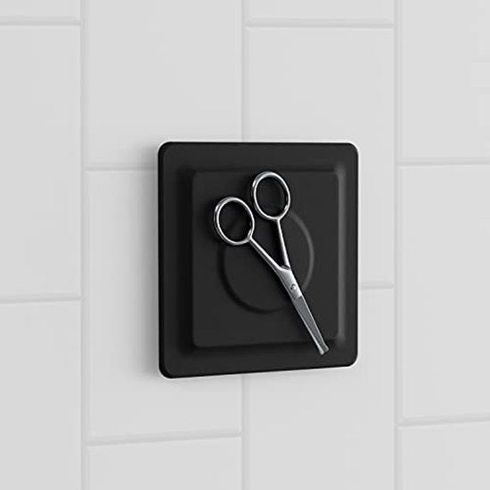 LOBUX® - Zelfklevende magnetische houder voor organisatie in de badkamer, spiegel, douche, muur [soft-touch silicone] - Badkamer organizer met neodymium magneet extra sterk voor het opbergen in de badkamer (zwart)