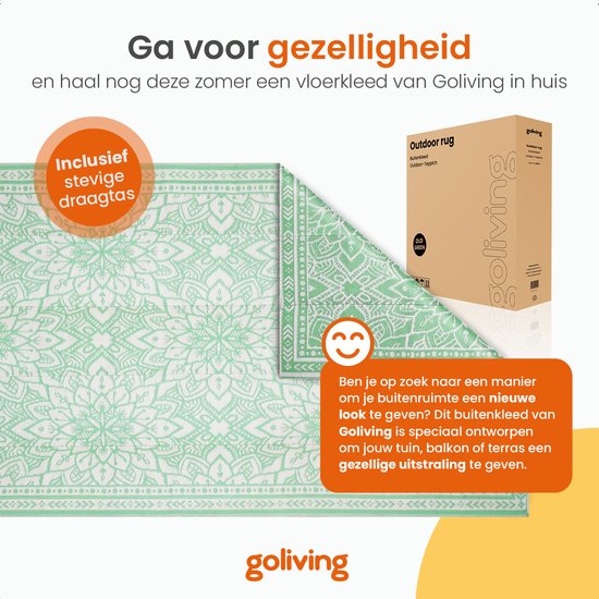 Goliving Buitenkleed Summer Flora - 183x290CM - Tuintapijt - Buitentapijt - Vloerkleed - Tuinkleed - Omkeerbaar - Incl. Draagtas - Groen/Wit