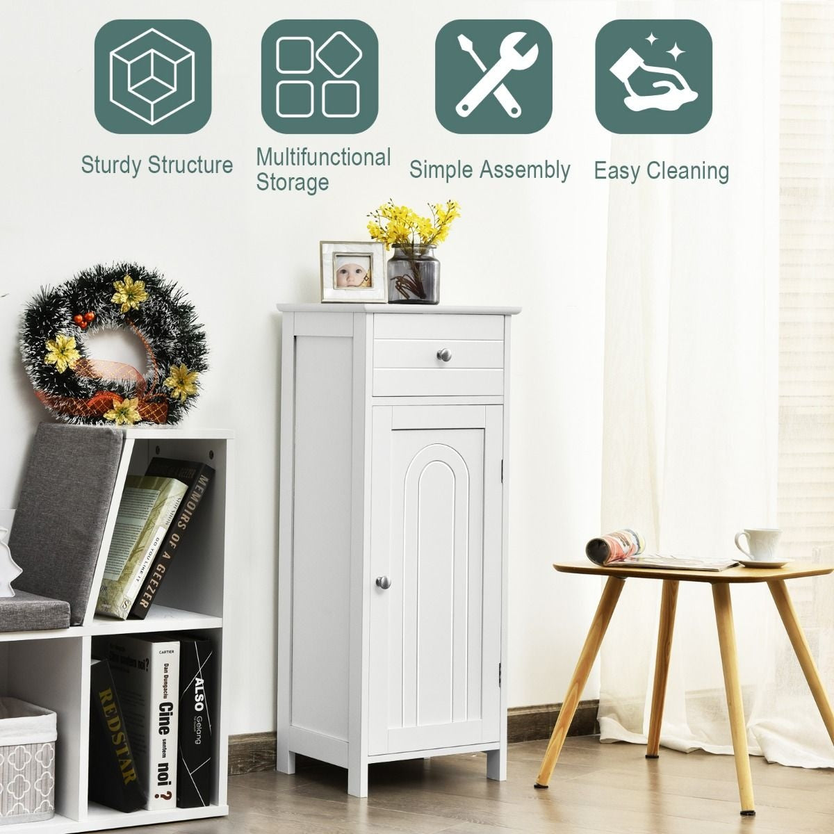 Coast Badkamerkast - 3 Planken en 1 Lade - MDF - 35 x 30 x 87 cm - Wit