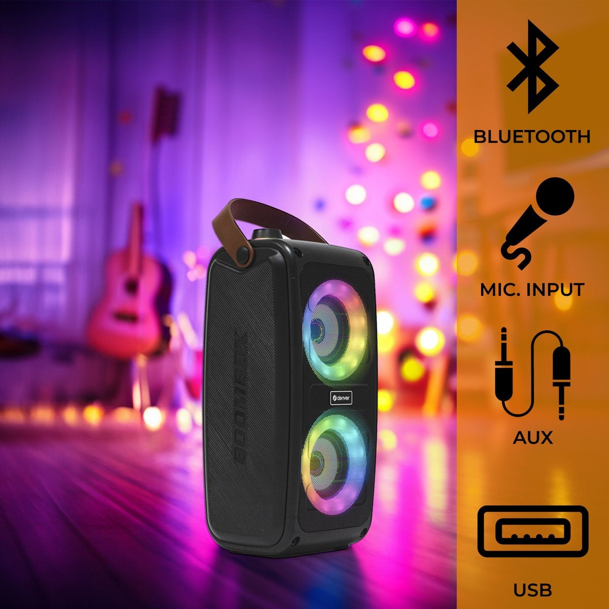 Denver Bluetooth Speaker Draadloos - Lichteffecten - Muziek Box - AUX - TWS Pairing - BTV230 - Zwart