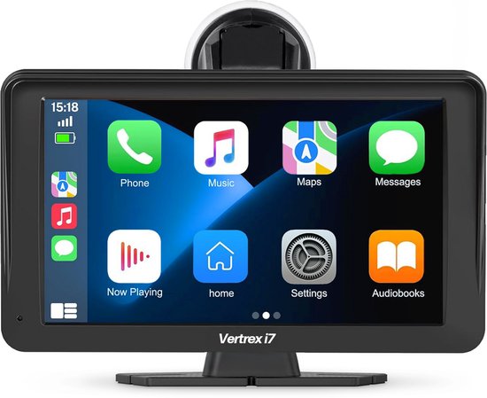 Vertrex Slimme Auto Display - Scherm Compatibel met Carplay en Android Auto - Car Play - Draadloos - 7-Inch - Touchscreen - Zwart