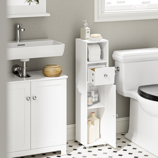 SoBuy Toiletkast BZR219-W - Wastafelkastje met WC-rolhouder - Wit - 85x20x20 cm