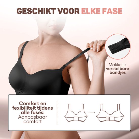 Vulpes Goods® BabyCare Voedingsbh – Naadloze Zwangerschapsbh – Ultra Zacht – Flap Voorzijde – Zwart – XL