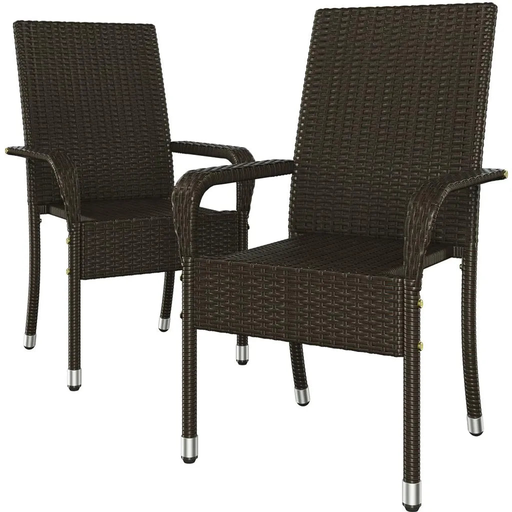 Yaheetech Tuinstoelen Set van 2 – Bruin – Polyrattan – 58 x 62,5 x 94,5 cm – Stapelbaar met Armleuningen