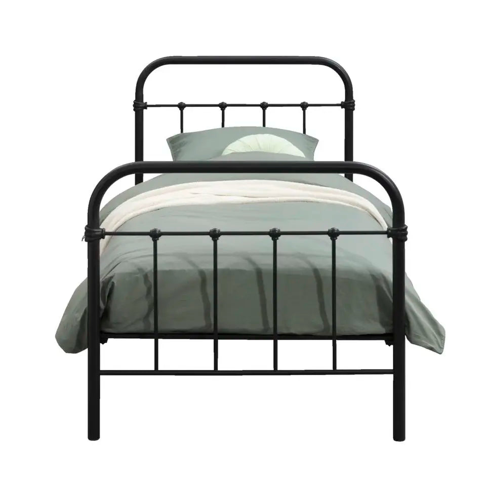 Leen Bakker Bed Anne 90 x 200 cm - Metaal - Inclusief Lattenbodem - Mat Antraciet