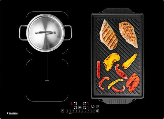 KitchenBrothers Inductie Kookplaat - Inbouw Inductieplaat - 70 cm - 4 Zones - 2x Flexzone - 1 en 2 Fase - Tot 2800W - Zwart
