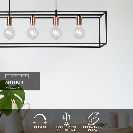Lucide ARTHUR - Hanglamp - 5xE27 - Zwart