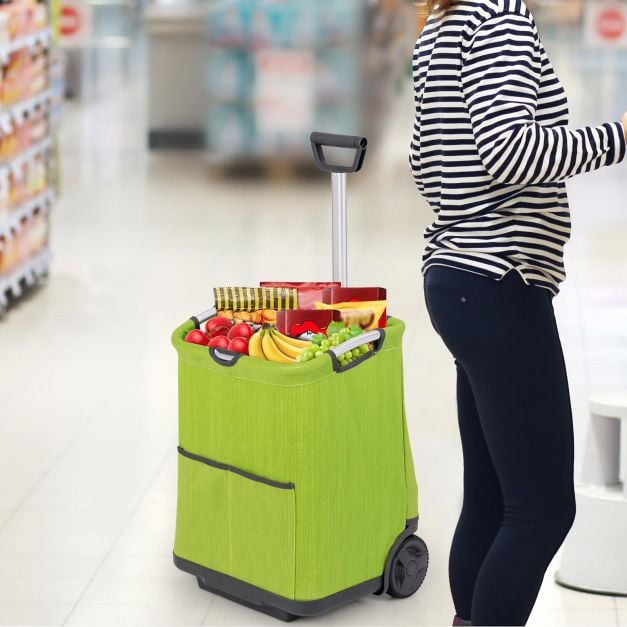 Coast Folding Shopping Cart - 50L capaciteit - Opvouwbaar ontwerp - Aluminium frame - 2 wielen - In hoogte verstelbaar - 3 opbergvakken - Groen
