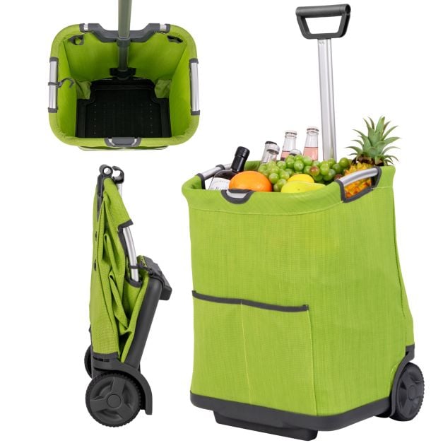Coast Folding Shopping Cart - 50L capaciteit - Opvouwbaar ontwerp - Aluminium frame - 2 wielen - In hoogte verstelbaar - 3 opbergvakken - Groen